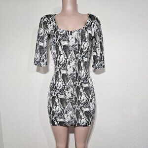 Monaco Clubwear Bodycon Dress Size Small* Sparkle Snake Print Sheer Mesh Back